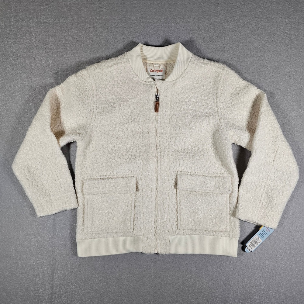 Cat & Jack Girls XL Cream Faux Shearling Aviator Jacket Full Zip NWT